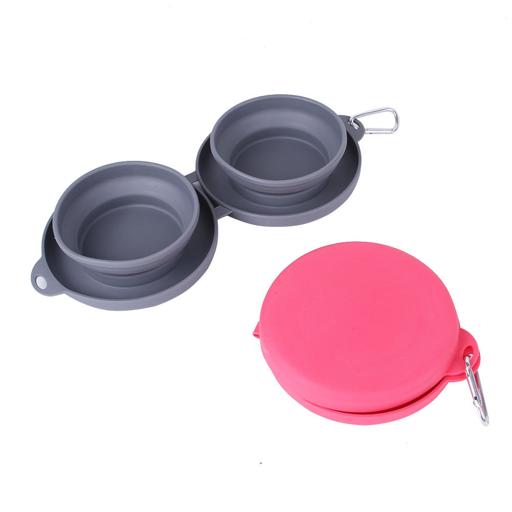 Rubber Foldable Double Pet Feeding Bowl