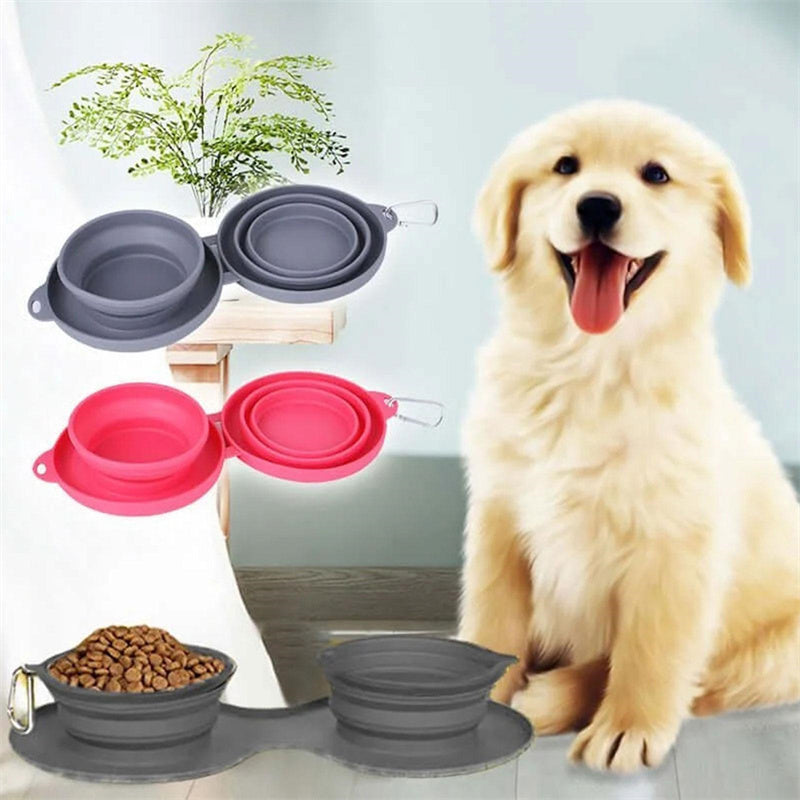 Rubber Foldable Double Pet Feeding Bowl