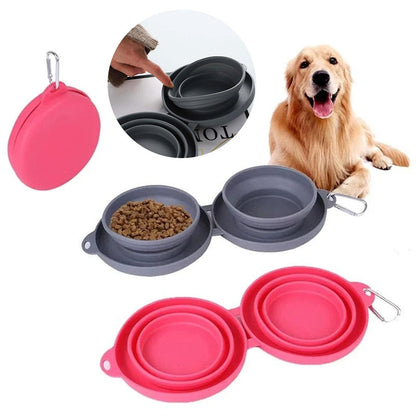 Rubber Foldable Double Pet Feeding Bowl