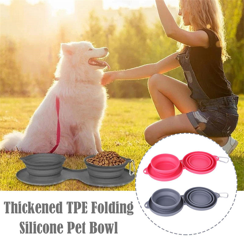 Rubber Foldable Double Pet Feeding Bowl